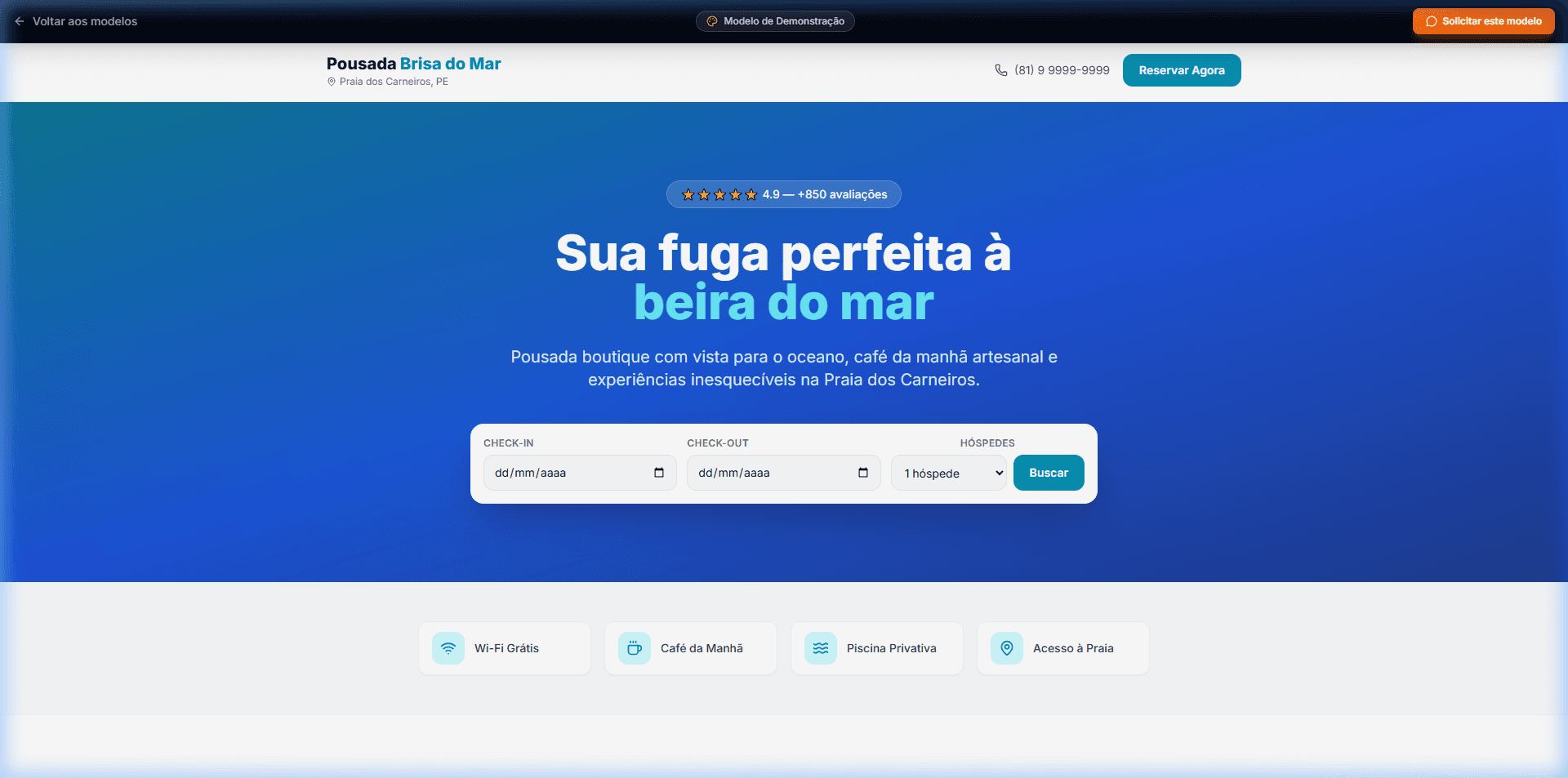 Preview do template Landing de Reservas