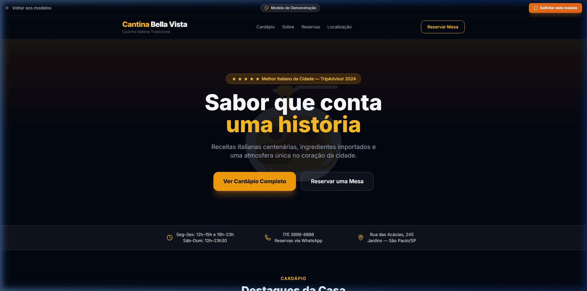 Preview do template Restaurante